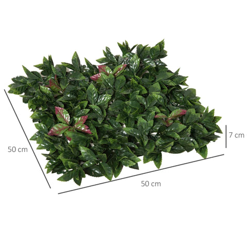 Rootz 12 Pieces Artificial Plant - Wall Panel - Garden Fence - Balcony Fence - Living Room Walls - Green + Red - 50 x 50 cm