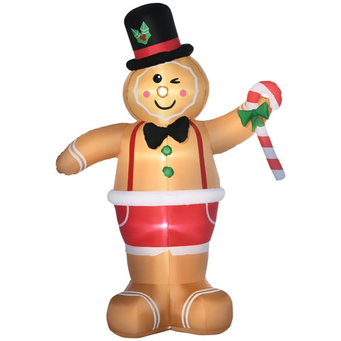 Rootz Christmas Decorations - Gingerbread Man Candy Cane - Inflatable Large Includes Blower - Brown - 175 x 82 x 238 cm