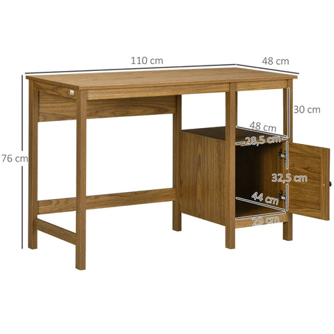 Rootz Desk - Desk With Cabinet - Viennese Wicker Look - 1 Cabinet - 1 Shelf - Chipboard - Walnut Brown + Natural - 110 cm x 48 cm x 76 cm