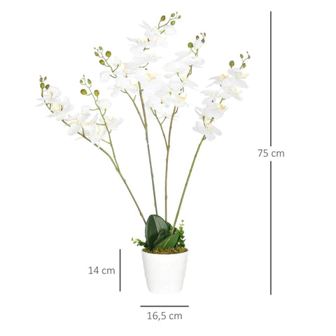 Rootz Artificial Plant - Artificial Orchid with Planter - Artificial Flowers - Home Decor Wedding - Green + White - 16.5cm x 16.5cm x 75cm