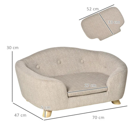 Rootz Pet Sofa - Dog Mat - Dog Bed - Dog Sofa - Dog Couch - Cat Sofa with Cushion - Back Pocket - Plush Foam - Pine Wood - Cream White - 70 x 47 x 30 cm