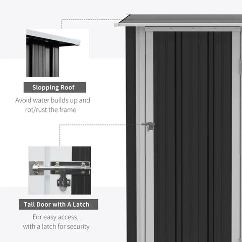 Rootz Garden Storage Shed - Garden Shed - Garden Metal Storage Shed - Tool Shed - With Sloped Roof - Lockable Door - Grey - 142 x 84 x 189 cm