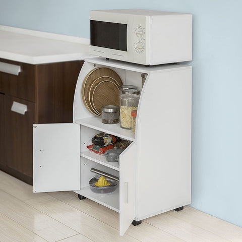 Rootz Microwave Shelf - Kitchen Wheeled Storage Trolley - Kitchen Storage Cabinet Cupboard Unit