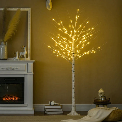 Rootz Artificial Tree - Artificial Birch - With Led Lighting - Warm White - Realistic White Bark - 22 x 22 x 180 cm