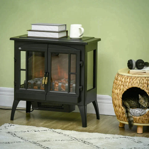 Rootz Electric Fireplace - Realistic Flames - 2 Heating Levels - Overheating Protection - Steel - Black - 60 x 37 x 60.5 cm