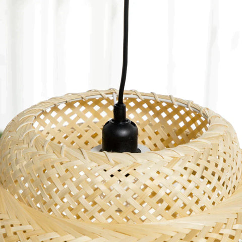 Rootz Hanging Lamp - Ceiling Lamp - Hanging Light - Boho-style Pendant Lamp - Woven Bamboo Lampshade - Adjustable Height - Natural/Black