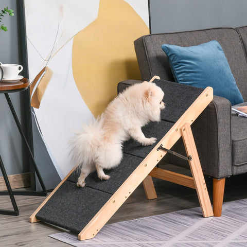 Rootz Animal Stairs - Pine Wood/Polyester - Dog/Cat Stairs - Practical - Natural/Black - 80 x 47 x 64 cm