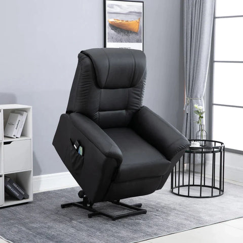 Rootz Massage Chair - Stand-up Aid - Electric Cinema Chair - 8 Vibration Points - Heating Function - Footrest - Faux Leather - Black - 93L x 95W x 106H cm