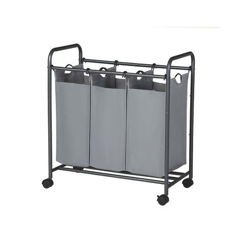 Rootz Laundry Basket On Wheels - 3 Pockets - Laundry Hamper - 3 Removable Fabric Bags - Rolling Laundry Hamper - 3-section Laundry Cart - 600D Polyester - Gray - 77 x 41 x 81.5 cm (L x W x H)