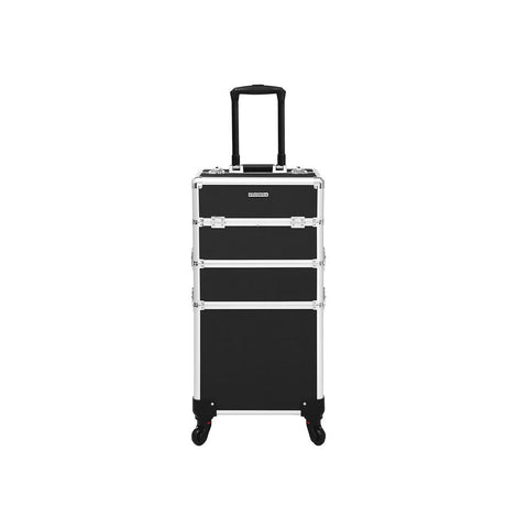 Rootz Make-up Trolley - 3-in-1 Makeup Case With Universal Wheels - Makeup Organizer Trolley - Portable Makeup Cart - Travel Makeup Trolley - Vanity Trolley - Mobile Beauty Station - Aluminum Strip + MDF - Black - 35 x 68.5 x 25 cm (W x H x D)