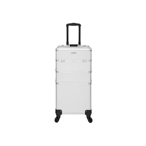Rootz Make-up Trolley - 3-in-1 Makeup Case With Universal Wheels - Makeup Organizer Trolley - Portable Makeup Cart - Travel Makeup Trolley - Vanity Trolley - Mobile Beauty Station - Aluminum Strip + MDF - Silver - 34.8 x 25 x 71.5 cm (L x W x H)