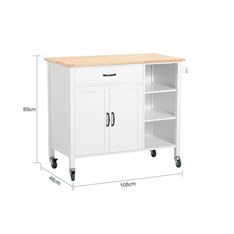 Rootz Kitchen Storage Trolley Cart with Rubber Wood Worktop - Kitchen Cabinet Cupboard Sideboard on Wheels