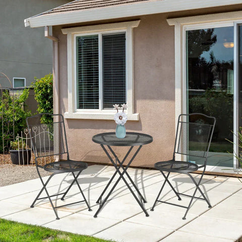 Rootz 3 Parts Bistro Set With Table & 2 Chairs - Garden Furniture - Metal - Black - 55.5 x 55.5 x 69.5cm