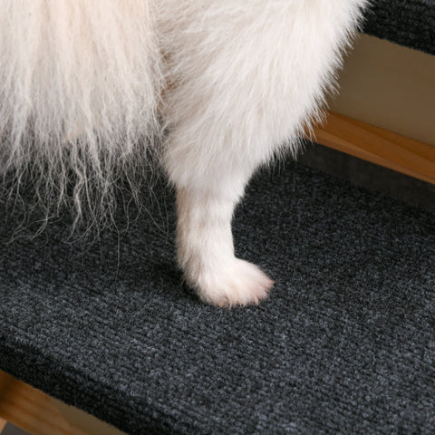 Rootz Animal Stairs - Pine Wood/Polyester - Dog/Cat Stairs - Practical - Natural/Black - 80 x 47 x 64 cm