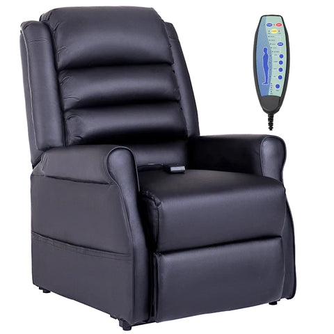 Rootz Massage Chair - Stand-up Aid - Tv Armchair - Thick - Soft Padded - Relaxation Chair - Including Remote Control - Faux Leather - Black -  82L x 96W x 107H cm