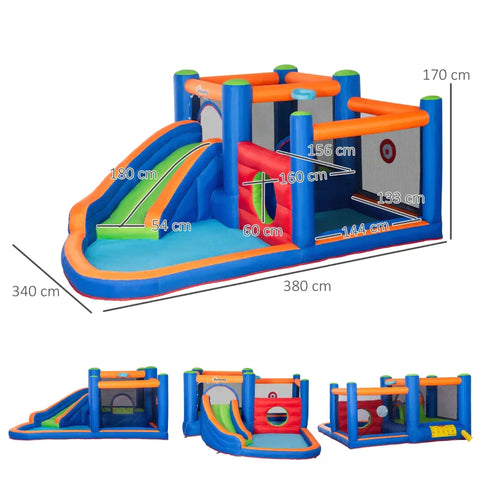 Rootz Bouncy Castle With Slide - Bouncy Area - Pool - Inflatable - Incl. Electric Pump - For Up To 3 Children - Multicolored - 380 x 340 x 170 cm