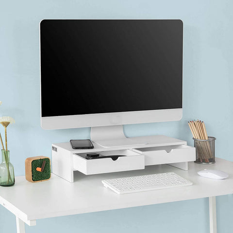 Rootz Monitor Stand Computer Screen- Monitor Stand Monitor- Riser Desk Organizer with 2 Drawers