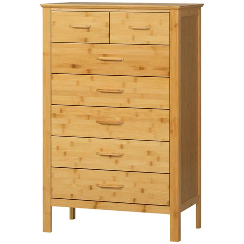 Rootz Drawer Cabinet - Chest Of Drawers - Dresser With Drawers - 7 Drawers - Natural Bamboo - 66 cm x 37.5 cm x 102.5 cm