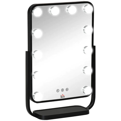 Rootz Makeup Mirror - Hollywood Makeup Mirror - With 12 LED Lights - Metal - Black - 32.8L x 11W x 47.4H cm