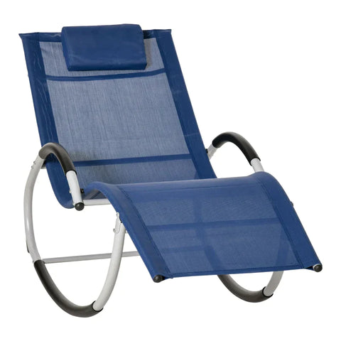 Rootz Rocking Chair - Rocking Lounger - Garden Rocking Chair with Headrest - Swing Chair - Garden Chair - Metal - Mesh Blue - 65 x 144 x 83 cm