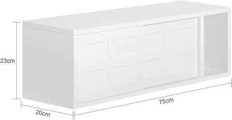 Rootz Floating Wall Shelf - Wall Storage Cabinet Unit with Sliding Doors - W75 x D20 x H23cm