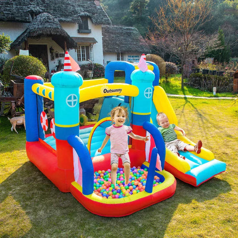 Rootz Inflatable Bouncy Castle - Play Castle - Jumping Area Ball Pool - With Slide Water Slide - For Children From 3 to 8 Years - 265 x 260 x 200 cm