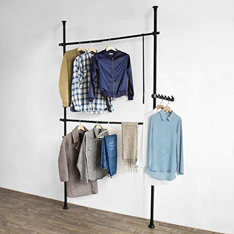 Rootz Black Telescopic Wardrobe Organizer - Hanging Rail - Clothes Rack- Adjustable Storage Shelving