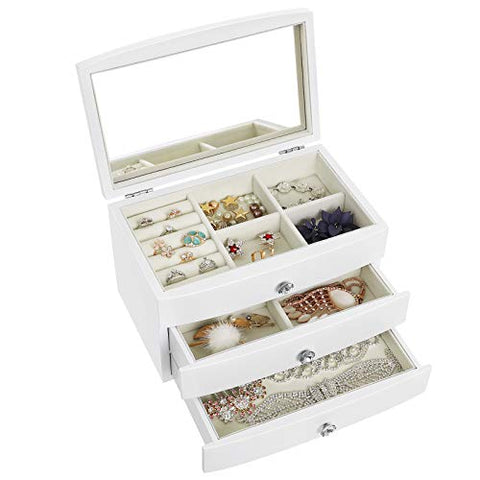 Rootz Jewelry Box - Makeup Organizer - With 5 Drawers - Cosmetic Storage - Makeup Case - Beauty Drawer Organizer - Multi-drawer - MDF - White - 24.5 x 14 x 15 cm (W x D x H)