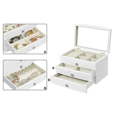 Rootz Jewelry Box - Makeup Organizer - With 5 Drawers - Cosmetic Storage - Makeup Case - Beauty Drawer Organizer - Multi-drawer - MDF - White - 24.5 x 14 x 15 cm (W x D x H)