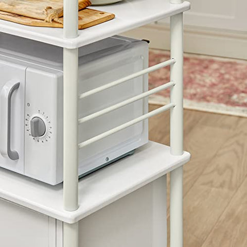 Rootz White Microwave Shelf - Kitchen Wheeled Storage Trolley - Kitchen Cabinet - 3 Shelves + 1 Cabinet