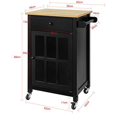 Rootz Kitchen Storage Trolley Serving Trolley with Rubber Wood Work top