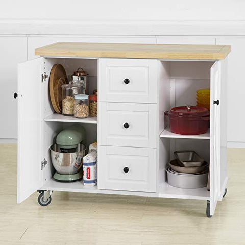 Rootz Kitchen Storage Trolley Kitchen Cabinet Cupboard Sideboard Kitchen Island 3 Drawers 2 Doors