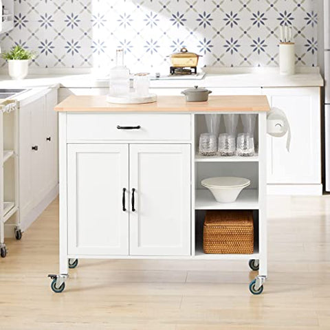 Rootz Kitchen Storage Trolley Cart with Rubber Wood Worktop - Kitchen Cabinet Cupboard Sideboard on Wheels