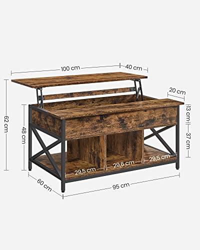 Rootz Coffee Table - Height-adjustable Table - Lift-top Coffee Table - Convertible Coffee Table - Multi-functional Table - Versatile Coffee Table - Vintage Brown-black - 60 x 100 x (48-62) cm