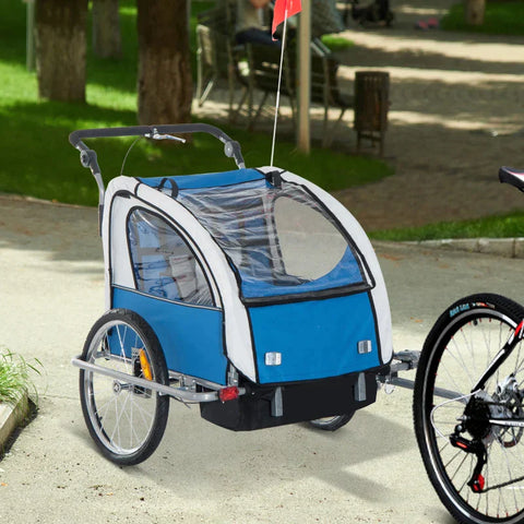 Rootz Child Trailer - Children's Bicycle Trailer - For 2 Children - Including Reflectors And Flag - Blue/White - 155 x 88 x 108 cm