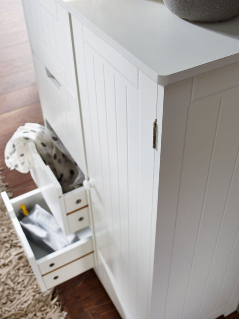 Rootz Bathroom Cabinet -  Country Style - MDF Wood - White - Small Cabinet with 4 Drawers & 1 Door - Multi-purpose Side Cabinet - 56x83x30cm