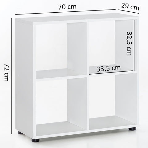 Rootz Bookcase - Modern Freestanding Wooden Shelf with 4 Compartments - Divider Cube Shelf for Open Storage - 70 x 72 x 29 cm
