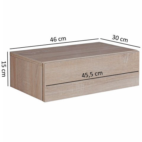 Rootz Wall-Mounted Bedside Table - Sonoma Wood - Drawer Wall Shelf - Floating Bedside Cabinet for Box Spring Bed - Hanging Wall Console - 46x15x30cm