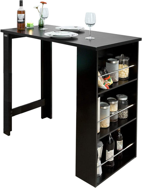 Rootz Kitchen Dining Table - Bar Table Coffee Table with 3 Tier Storage Rack