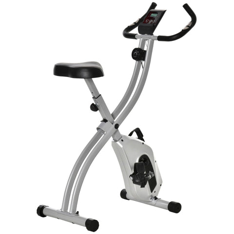Rootz Home Trainer Exercise Bike - Bicycle Trainer With 8 Levels - Adjustable Magnetic Resistance - Foldable Fitness Bike - LCD Training Computer - Hand Pulse Sensors - Silver + Black - 86 x 47 x 112 cm