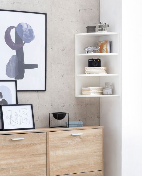 Rootz Corner Shelf - Wooden Wall Shelf for Corners - High Wall Mounted Shelf - Modern Design Decorative Shelf - White - 30x60x30cm