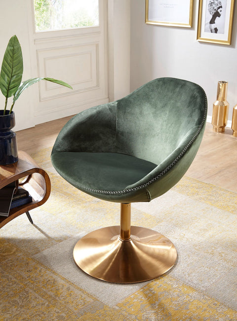 Rootz Lounge Chair - Design Swivel Club Chair with Armrests - Lounge Swivel Chair - Cocktail Chair - Visitor Armchair with Upholstered Fabric Cover - Velvet Green-Gold - 70x79x70 cm