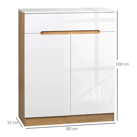 Rootz Shoe Cabinet - Shoe Chest - Drawer - Adjustable Shelves - High-gloss Surface - Chipboard - White - 80 x 32 x 100 cm
