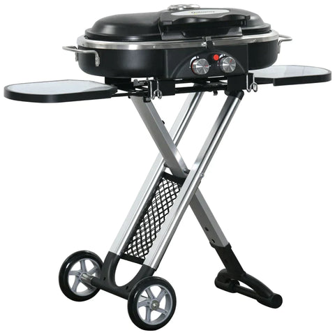 Rootz Gas BBQ Grill - Foldable Gas Bbq Grill - Gas Grill - BBQ Grill - With 2 Burners Grill Net - Aluminium Alloy/Stainless Steel - Black/Silver - 100 x 41.6 x 82.5 cm