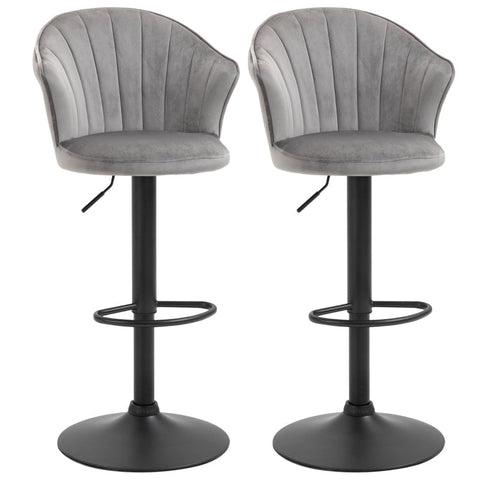 Rootz Set Of 2 Bar Stools - Swivel Bar Chairs - With Backrest Velvet Touch - Height Adjustable - Armless Foam - Grey - 51 x 53 x 92-112cm