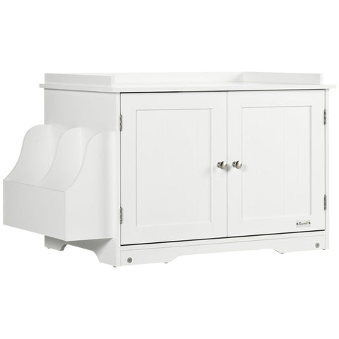Rootz Litter Box - Cat House - with Divider Magnetic Door - Side Shelf - MDF - White - 86 x 48 x 52cm