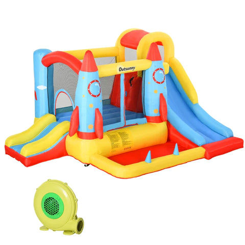Rootz Bouncy Castle - Blower Water Play - Center Slide - 4 Children Xxl - Jumping Castle - 3-10 Years Children - Outdoor Water Park - Red + Blue + Yellow -  330 x 265 x 185 cm