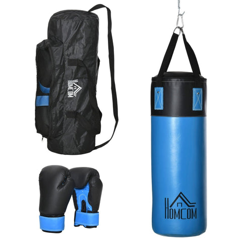 Rootz Punching Bag Set - Boxing Set - With Boxing Gloves - Filled Set - For Adults And Young People - Blue - 100 kg - Ø25 x 120 cm