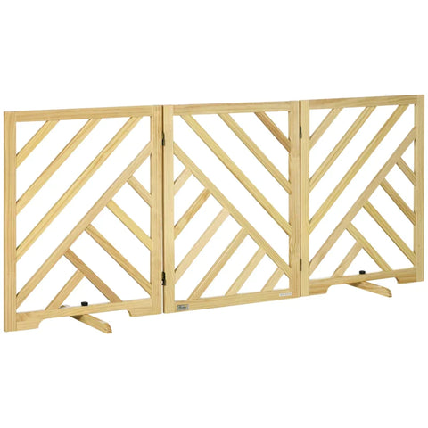 Rootz Barrier Gate - Dog Barrier Gate - Wooden Door Gate - 3 Panel Free Standing Hinged - With Rubber Bumpers Pine - Pine Wood - Natural Wood - 181 x 35 x 76cm