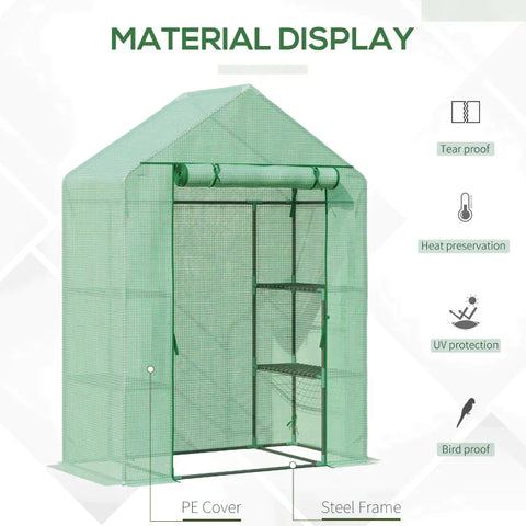 Rootz Foil Greenhouse - Greenhouse With 6 Shelves - Walk-in Garden Shed Greenhouse - Tomato House - Plant House With Roll-up Entrance - Cold Frame - Green - 141 x 72 x 191 cm
